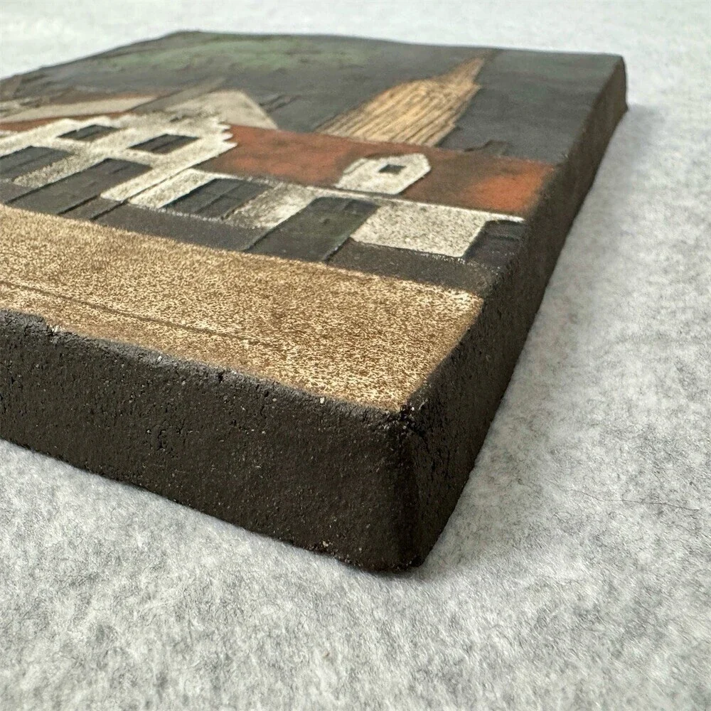 Vintage Hand-Painted Decorative Tile Plaque European Village Church Scene